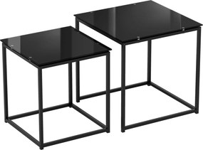 HOMCOM Zestaw 2 stolików pomocniczych, nowoczesny design, układane, stolik ze szkła, czarny