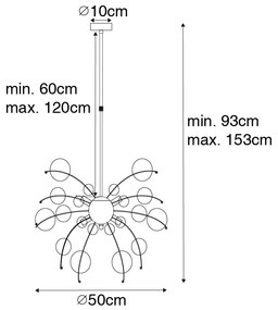 Designerska lampa wisząca z mosiądzu z przydymionym szkłem 8 świateł - Explode ArtDeco Oswietlenie wewnetrzne