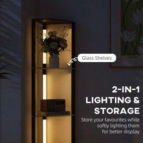HOMCOM LED Lampa Stojąca ze Szklanymi Półkami, Lampa z 3 Poziomami Jasności, Czarna | Aosom PL