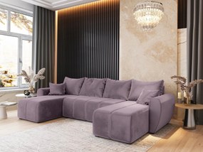 Masseno Narożnik MADISON z funkcją spania i pojemnikiem na pościel Narozniki U, Rozkładana sofa - Pudrowy róż, KRONOS 27