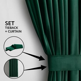Ciemnozielona aksamitna zasłona częściowo zaciemniająca (dimout) 140x270 cm Eyelets – Restilo