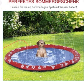 PawHut Basen dla psów, Plac Zabaw Wodny, antypoślizgowy, wytrzymały, przyjazny dla zwierząt, Ø170 cm, Czerwony