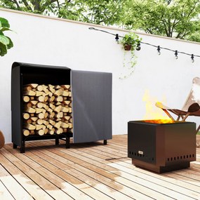 Outsunny Regał na Drewno na Opał, 0,33 m³, z Torbą i Ochronną Pokrywą, Metalowy, do 150 kg, 120 x 36 x 99 cm, Czarny