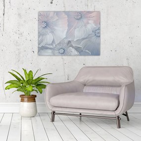 Obraz - Niebieskie kwiaty na ścianie (70x50 cm)