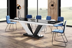 Rozkładany stół z czarnym blatem na biało-czarnej nodze w wysokim połysku Viva 2 Hubertus