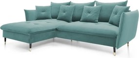 Narożnik GLAM Lewostronny z funkcją spania, zestaw z poduszkami wolnostojący tkanina RIVIERA 76 Miętowy DOMO HOME