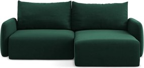 Ciemnozielony aksamitny rozkładany/ze schowkiem narożnik (prawostronny/z szezlongiem) Kalena – Makamii