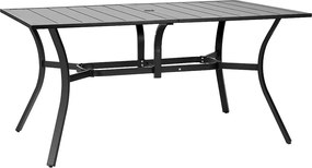 Stół do Jadalni SucceBuy na Taras Zewnętrzny 150 cm, Prostokątny Stół Bistro ze Stali I Metalu, dla 4-6 Osób, Otwór na Parasol 3.8 cm, Czarny