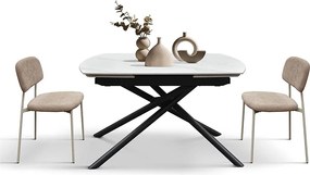 Biały stół ceramiczny, czarna metalowa podstawa, rozkładany 120x88-180x88 cm - BONIFACIO