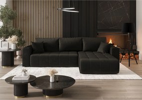 Narożnik z funkcją spania MILO Monolith 95 czarny prawy sofa w kształcie L z pojemnikiem na pościel sofa do salonu, sofa rozkładana, sofa z pojemnikiem