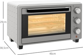 HOMCOM Minipiekarnik 21L, 3 Tryby Gotowania, 100°C-230°C, Ruszt &amp; Blacha, Stal Nierdzewna/Szkło, Srebrny
