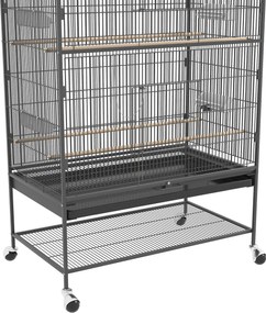 PawHut Klatka dla ptaków z drążkami siedziskowymi, zabawkami dla ptaków, wyjmowaną tacą na dnie, 1 półka, Szary