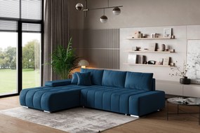 Masseno Narożnik ALESE z funkcją spania i pojemnikiem na pościel Narozniki L, Rozkładana sofa - Niebieski, MONOLITH 77