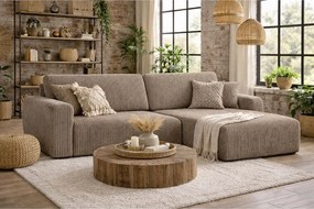 Narożnik z funkcją spania i pojemnikiem Ariel L, tkanina sztruksowa Poso, Ciemnobeżowy, Prawy