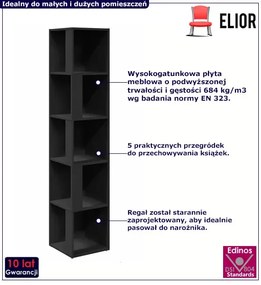 Czarny narożny wąski regał stojący Kidefo