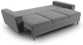 Jasnoszara aksamitna rozkładana/ze schowkiem sofa 235 cm Kyoto – Cosmopolitan Design