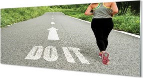 Szkło do Kuchni na Ścianę Kobieta Biegnąca Drogą