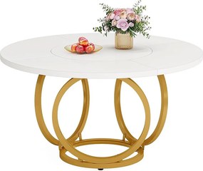 Okrągły stół jadalny dla 4 osób, biały stół kuchenny ze złotą metalową nogą, drewniany stół jadalny (120 * 120 cm, biały i złoty)