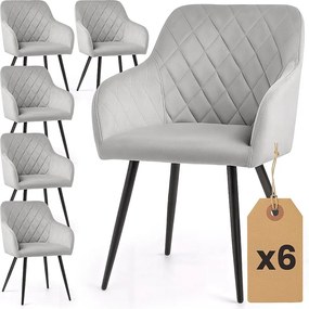 6x Welurowe krzesło tapicerowane pikowane w romby Szare VELTO Czarne nogi