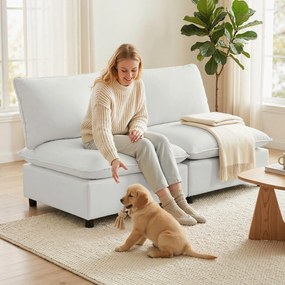 HOMCOM 2-osobowa sofa, 146 cm modułowa sofa z ekoskóry z szerokim i głębokim siedziskiem, grubymi poduszkami, łatwy montaż, Szara | Aosom PL