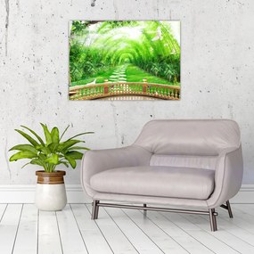 Obraz na szkle - Widok na tropikalny ogród (70x50 cm)