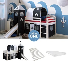 Łóżko piętrowe 207,5x228x96,5 cm białe czarne Pirat