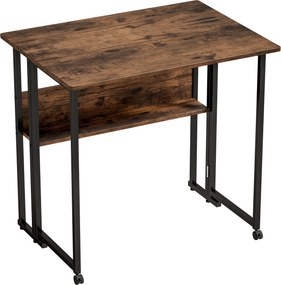 HOMCOM Składane biurko z półką, 80 cm biurko do małych pomieszczeń, biuro, rustykalny brąz | Aosom PL