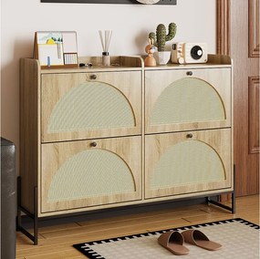 Szafka na buty z 4 klapami - 121 x 25 x 91,5 cm - regulowana półka na buty - płyta wiórowa - naturalna