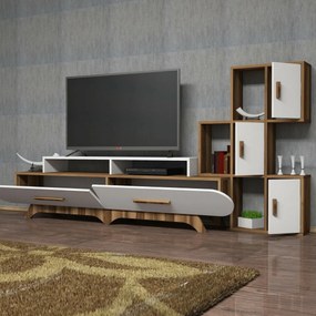 Stolik pod telewizor z szafką Flora S White and Walnut