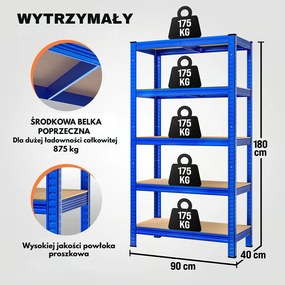 Regał o dużej nośności HEAVY, maks. 875kg, 90x40x180cm, niebieska Monzana