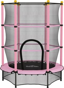 HOMCOM Trampolina dla Dzieci, Ø140 cm, z Siatką Bezpieczeństwa, do Użytku Wewnętrznego i Zewnętrznego, Stal, Tworzywo Sztuczne, Udźwig do 50 kg, Różowa