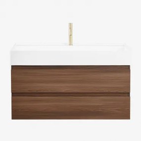 Zestaw Wiszących Mebli Łazienkowych Z Drewna I Forniru Jesionowego Zintegrowany Z Umywalką Ona Ciemna Czerń - Sklum