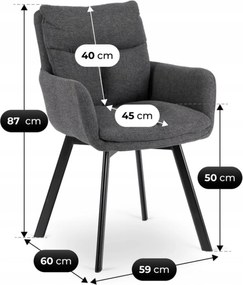 Krzesło Tapicerowane Obrotowe do Salonu CORTADO Ciemnoszare Nowoczesne