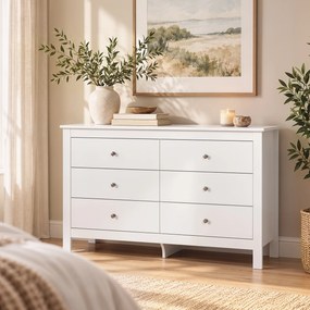 HOMCOM Komoda z 6 szufladami, sideboard z łatwojezdnymi prowadnicami do sypialni, salonu lub przedpokoju, 118 x 39,5 x 75,5 cm, biały | Aosom PL