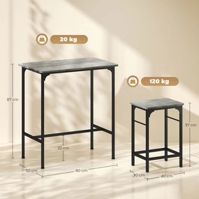 Zestaw do baru HOMCOM z stołkami - Stół z 2 krzesłami z antypoślizgowymi podkładkami, Szary