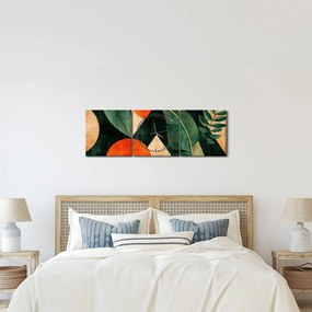 Obraz - Geometryczne motywy naturalne II. (z zegarem) (90x30 cm)