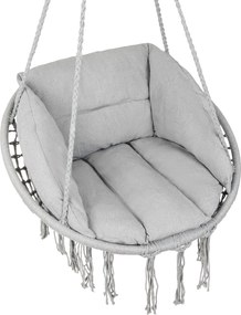 Szary wiszący fotel KOLUMBIA z poduszkami i szarym stojakiem