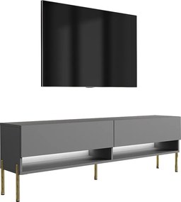 Szafka pod telewizor 170 cm Antracyt, nóżki proste złote, LED biały, 170 × 32 × 52 cm