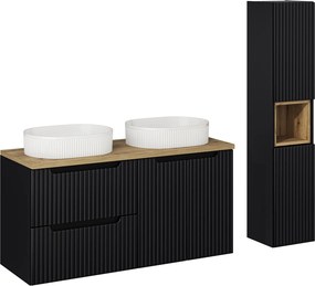 Zestaw łazienkowy Nova 586 czarny mat - szafka 120 cm z umywalkami i słupek