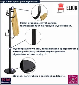 Czarny metalowy wieszak stojący z 8 haczykami - Zorin