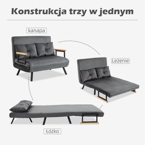 HOMCOM Sofa rozkładana 2 osobowa z Poduszkami Komfortowa i Funkcjonalna Maksymalne obciążenie 120kg 102x73x81cm Ciemnoszara | Aosom PL