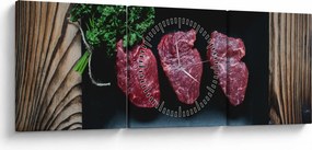 Obraz mięsa na talerzu (z zegarem) (90x30 cm)
