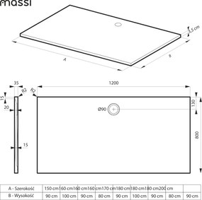 Brodzik z konglomeratu prostokątny RONA | Różne rozmiary | Różne kolory : Kolor - Biały matowy , Rozmiar - 100 x 80 cm