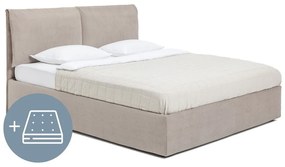 Szarobrązowe tapicerowane łóżko dwuosobowe ze schowkiem z materacem i stelażem 180x200 cm Thessa Pillow – Bonami Selection