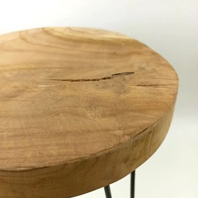 Drewniany stołek, taboret z metalowymi nogami, industrial, natural style