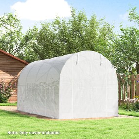 Outsunny Folia do szklarni 4 x 2 m, wodoodporna folia ogrodowa z drzwiami, 8 okien, ochrona UV, odporna polietylenowa, biały | Aosom PL