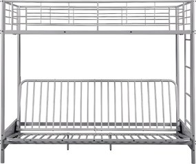 Łóżko na antresoli 90 x 190 cm - Z rozkładaną ławką - Metal - Srebrny + Czarny Futon - MODULO V