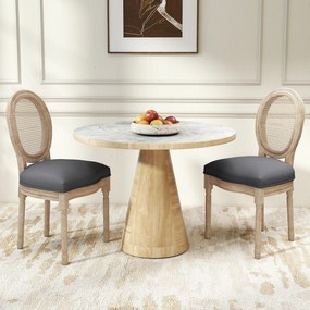 HOMCOM Krzesła Kuchenne 2 szt Tapicerowane Vintage Rattan Szare Wygodne | Aosom PL