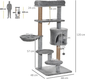 7 PawHut Drapak dla kotów z schowkiem łóżkiem hamakiem i zabawką w kolorze jasnoszarym kompleksowa rozrywka i odpoczynek | Aosom PL