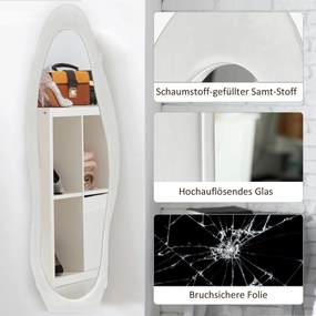 HOMCOM Pełnowymiarowe Lustro, falisty kształt, 160 x 50 cm, wolnostojące, pokrycie ramy aksamitne, do sypialni, salonu, Biały
